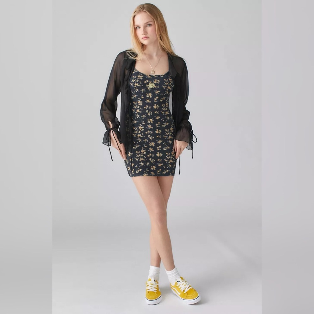 NWT UO Orla Floral Mini Dress in Black Multi XS